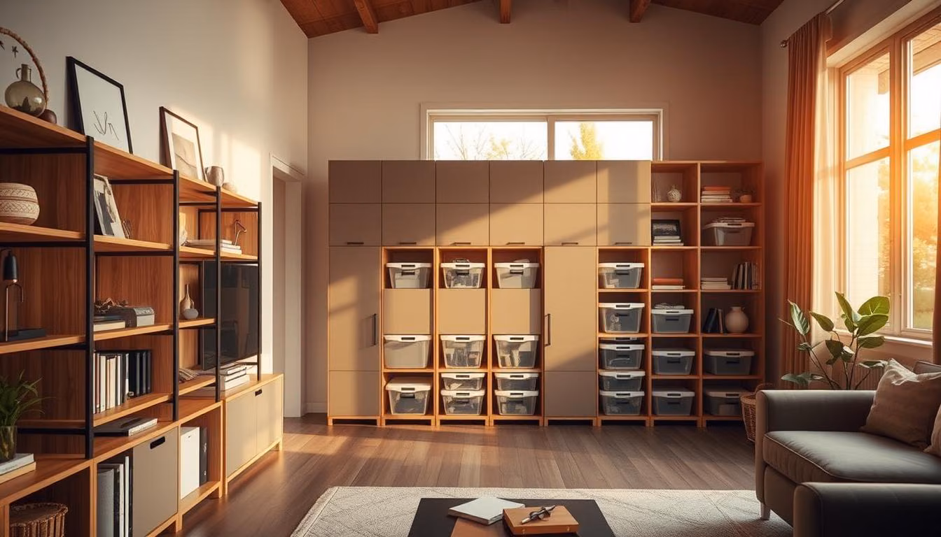 A cozy, well-organized home interior with ample storage solutions.