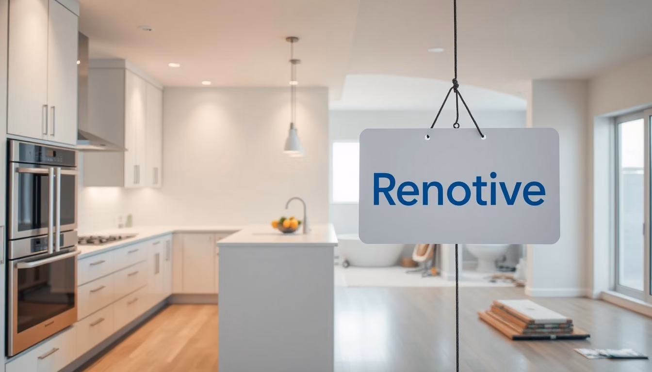 photorealistic image of a modern kitchen undergoing a bathroom remodel