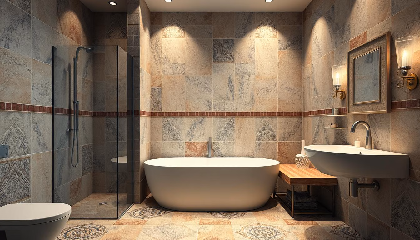 an image of a beautifully tiled bathroom floor and walls.