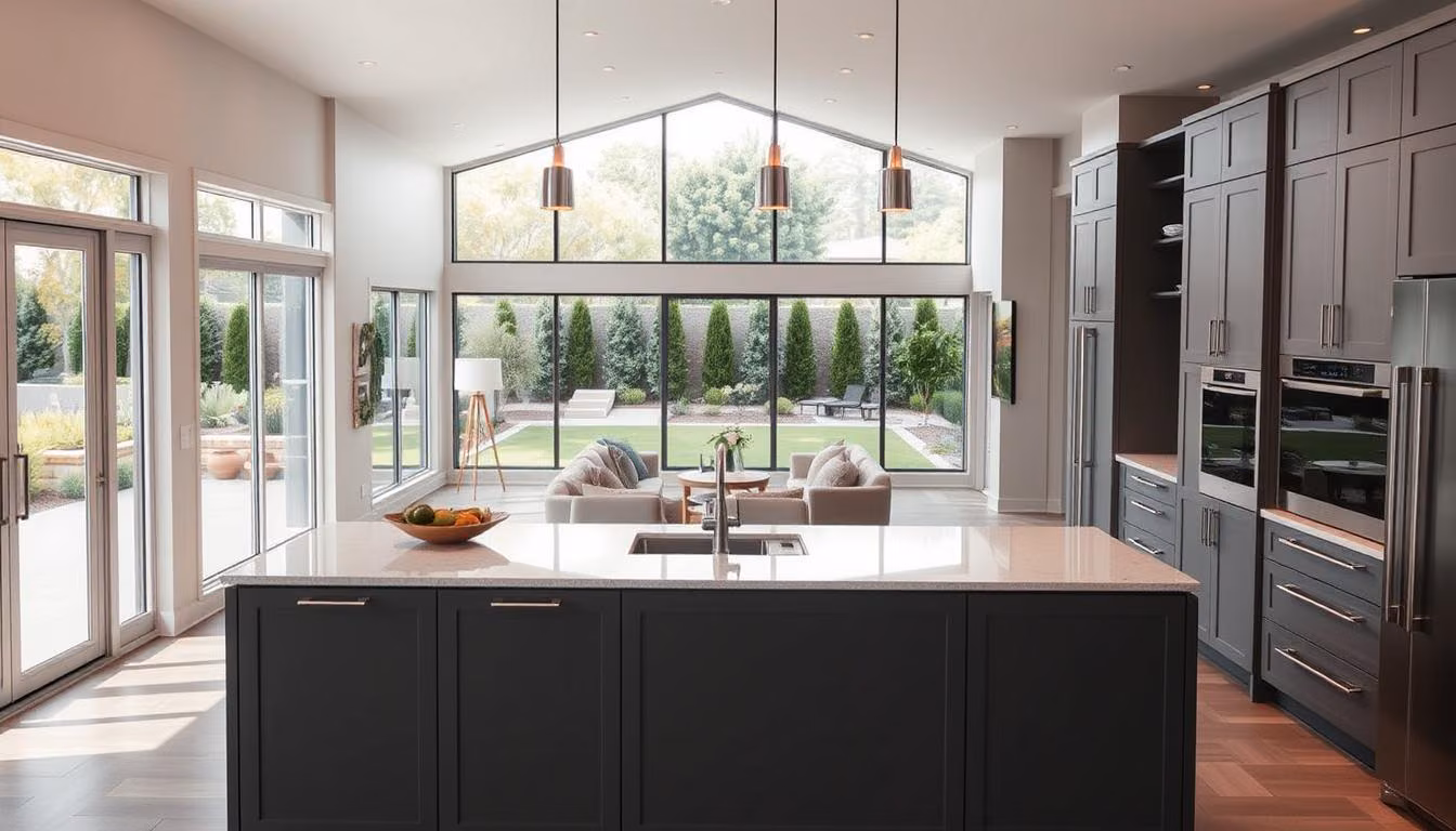 A warm, well-lit interior of a modern home remodel, showcasing a Renotive kitchen renovation.