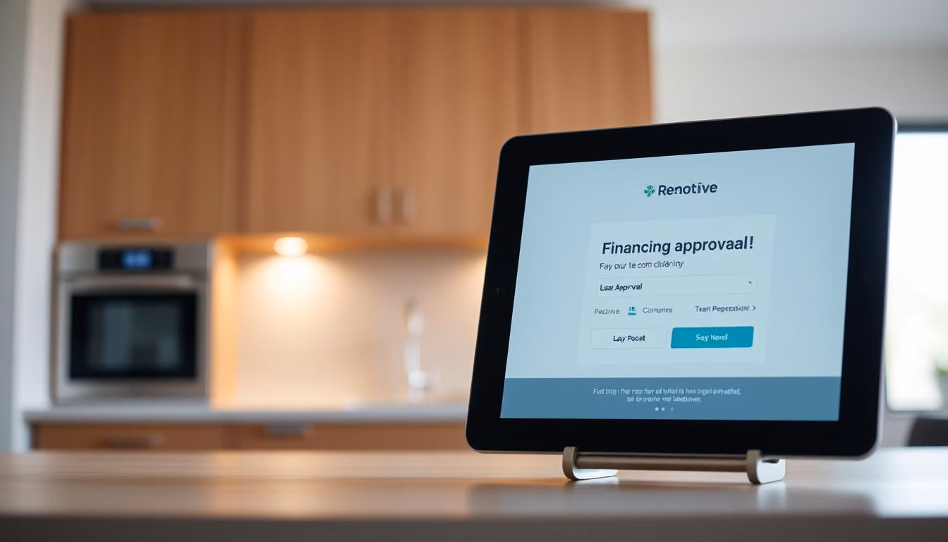 Financing approval a modern, minimalist scene showcasing the Renotive brand.