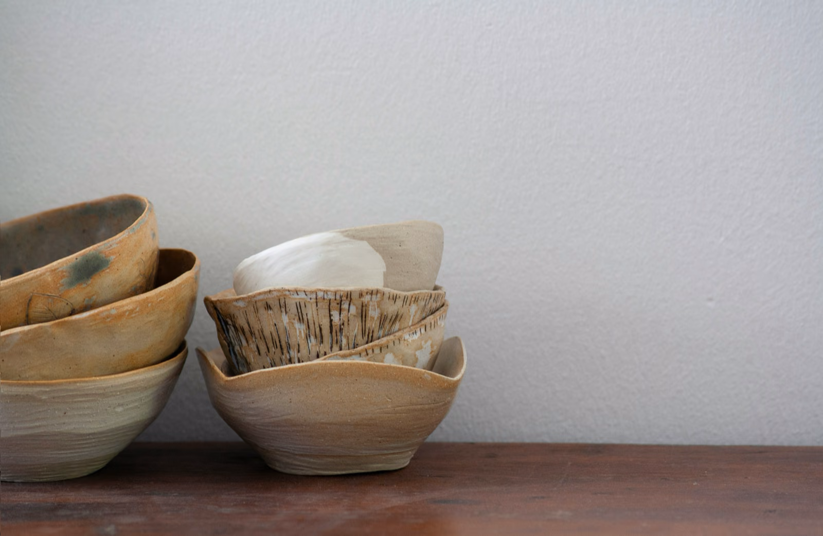 crockery made of natural materials such as clay