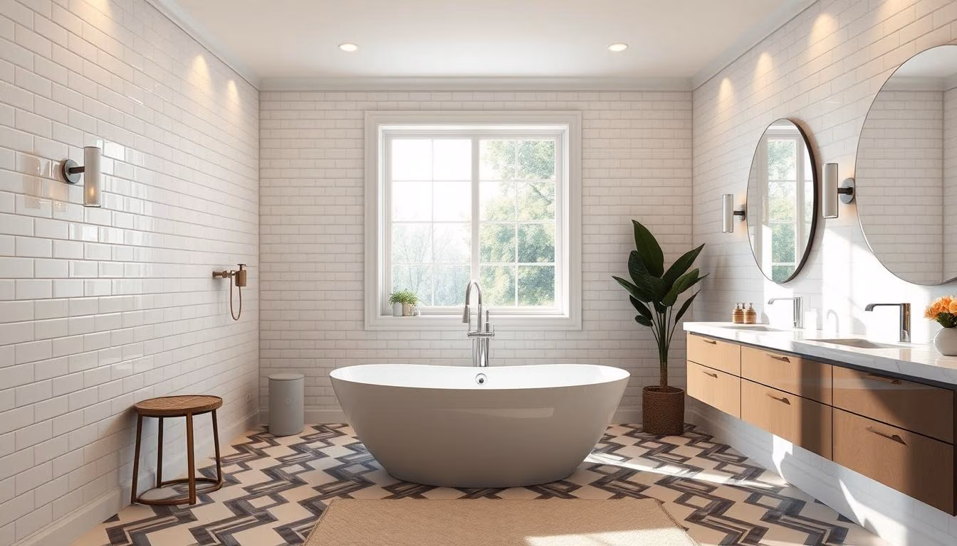 Renotive - a modern, well-lit bathroom with a focus on high-end finishes and elegant touches.