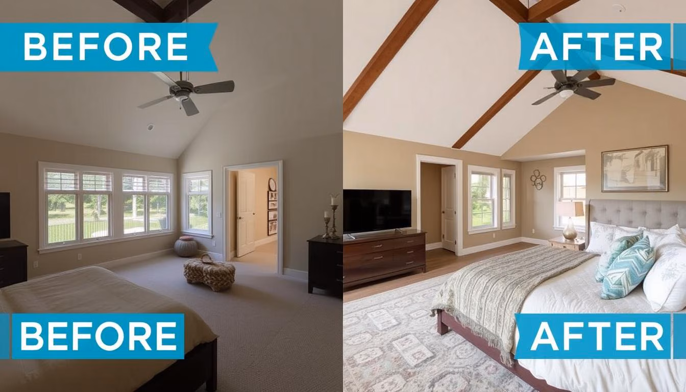 Master suite addition before and after