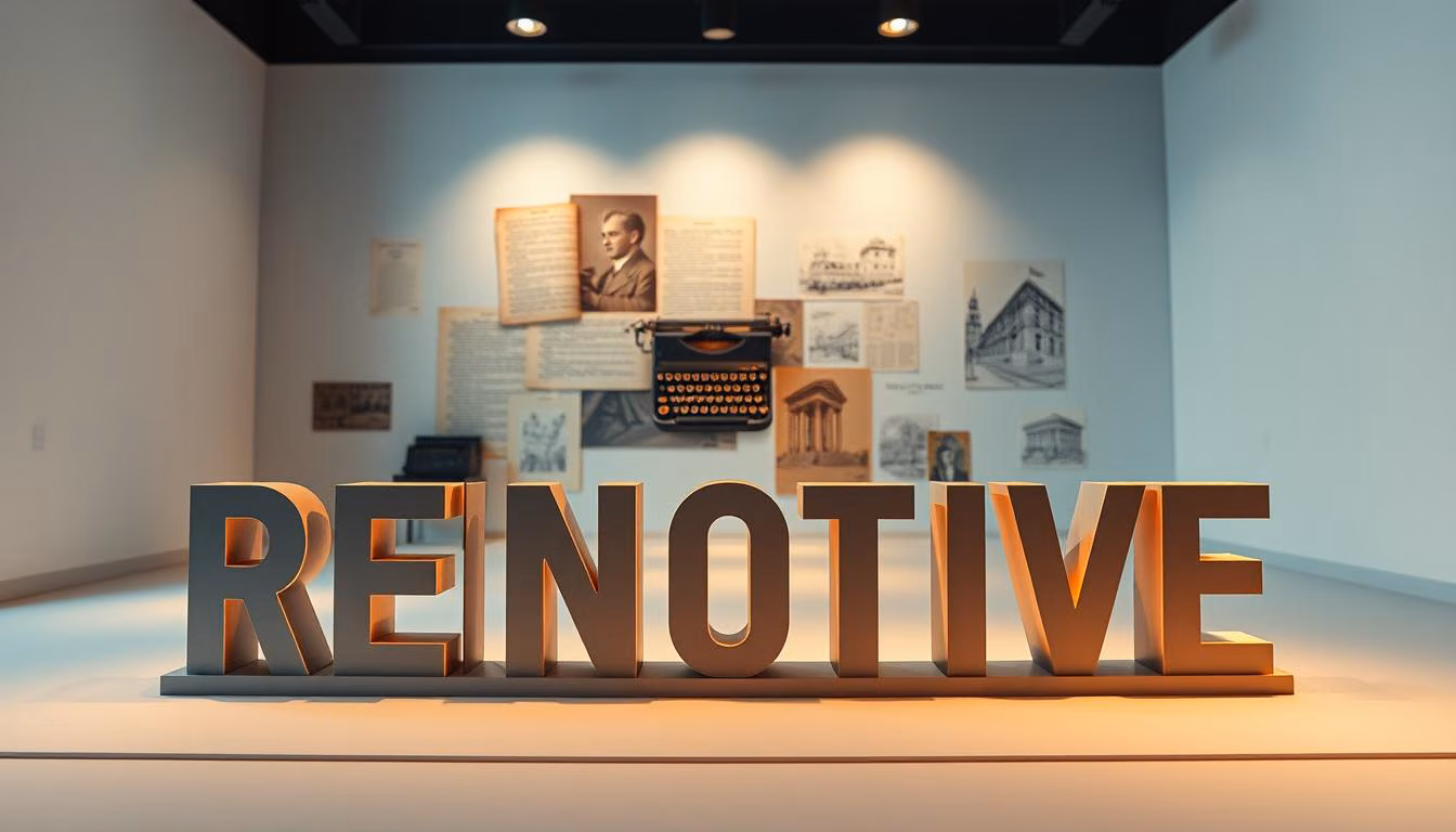 A meticulously designed display showcasing the etymology and origin of the word & quot;remodel".