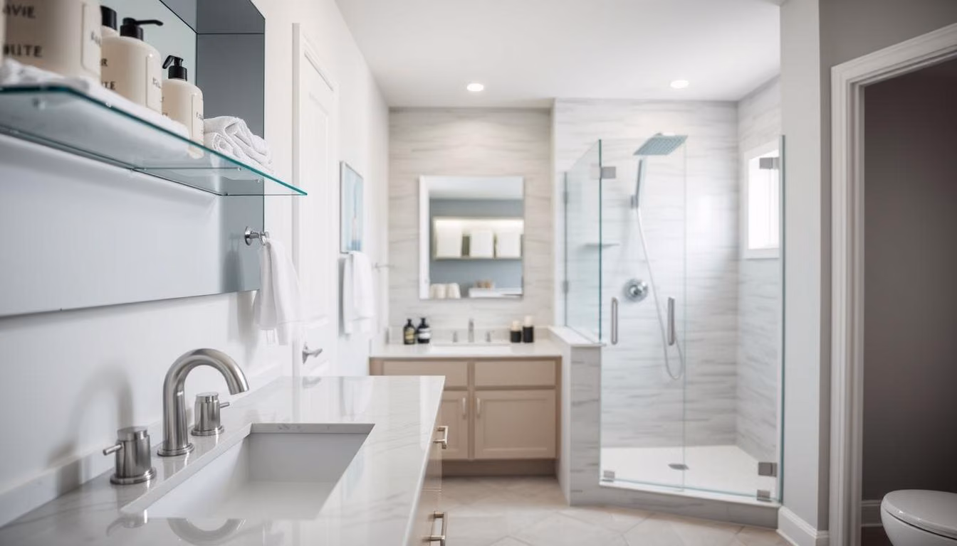 A well-lit, high-quality bathroom featuring a selection of Renotive remodeling products.