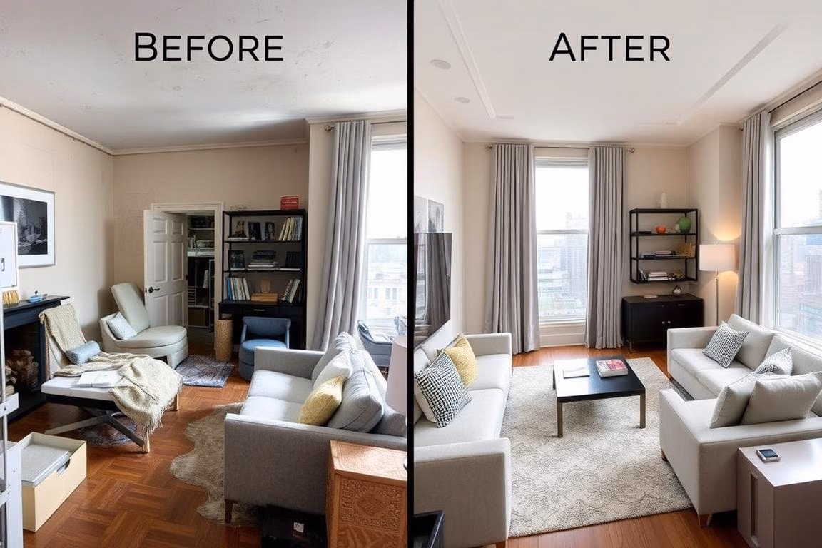 Before and after transformation of a New York apartment by interior designers