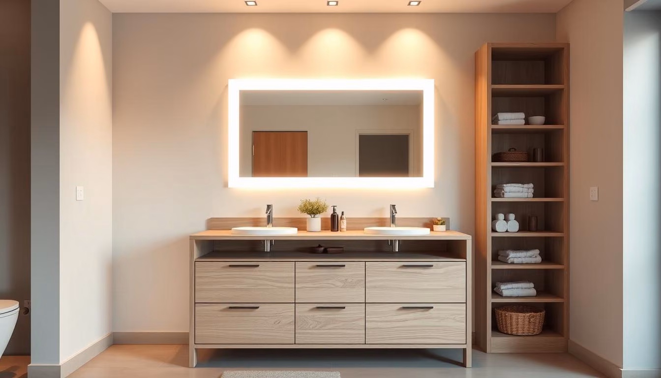Beautifully crafted bathroom vanity in a soft, minimalist aesthetic.