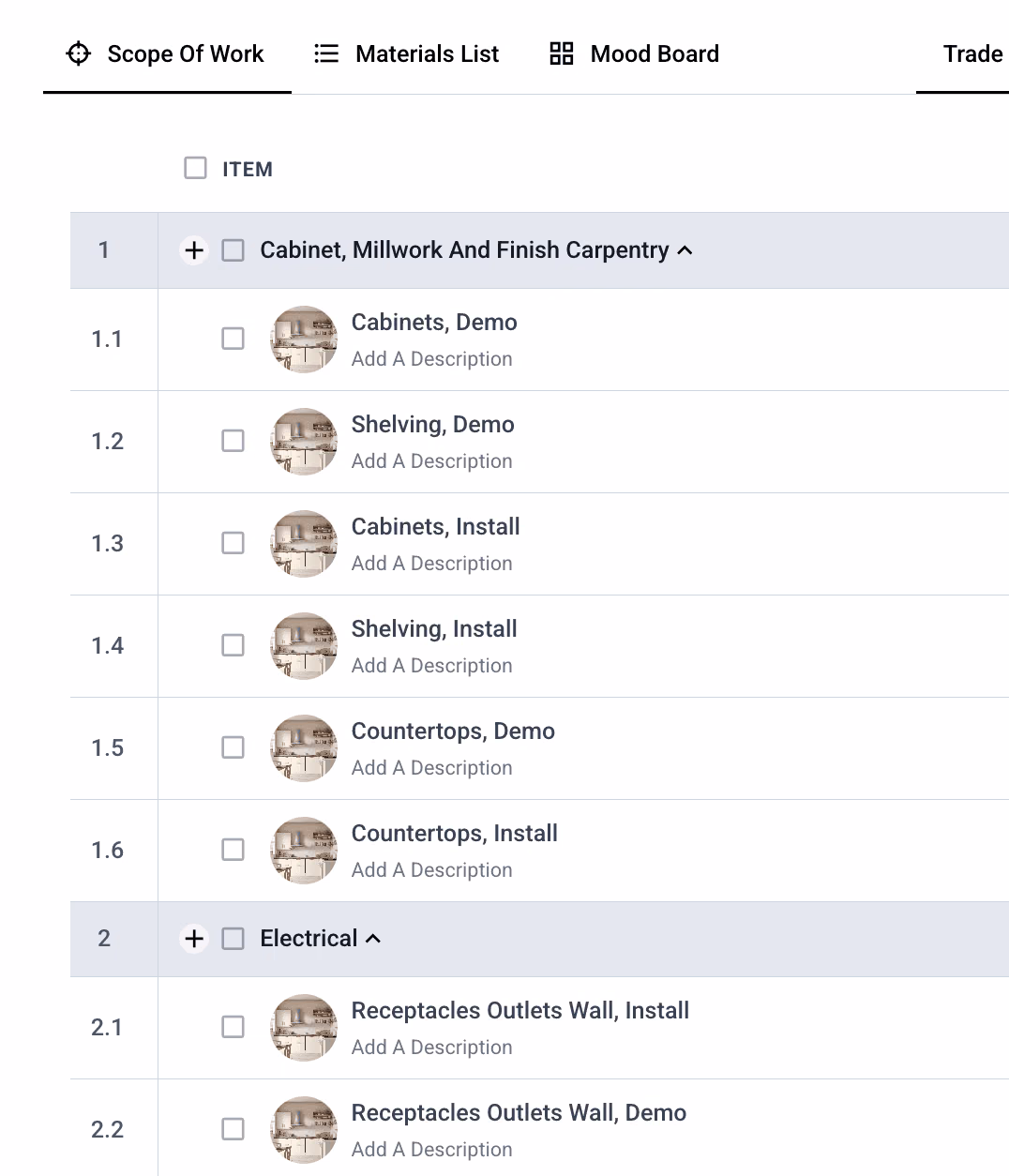 Homeowner using Renotive's platform on a tablet to plan construction scope of work