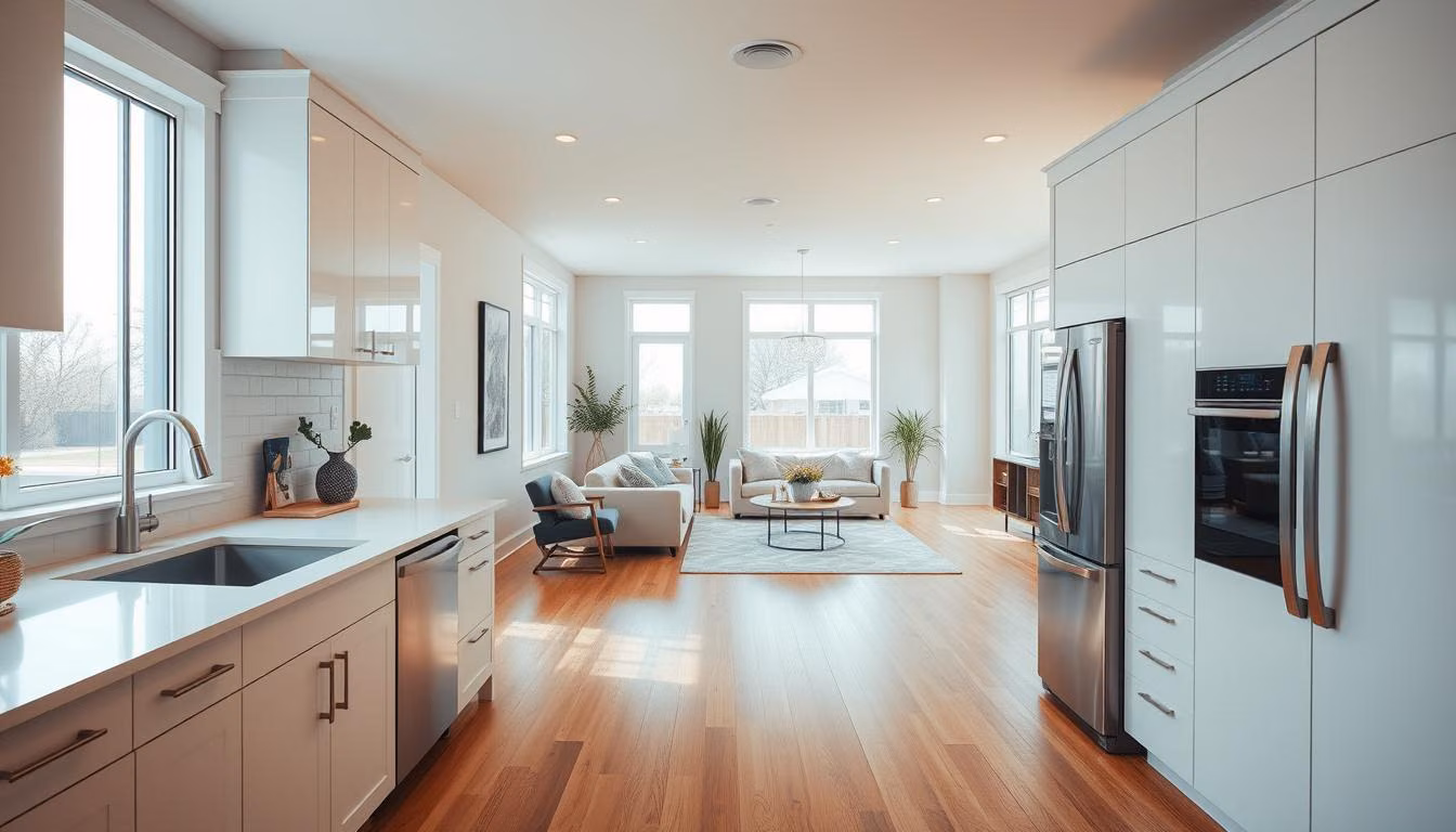 A modern, bright and airy interior renovation scene featuring high-quality materials and thoughtful design.