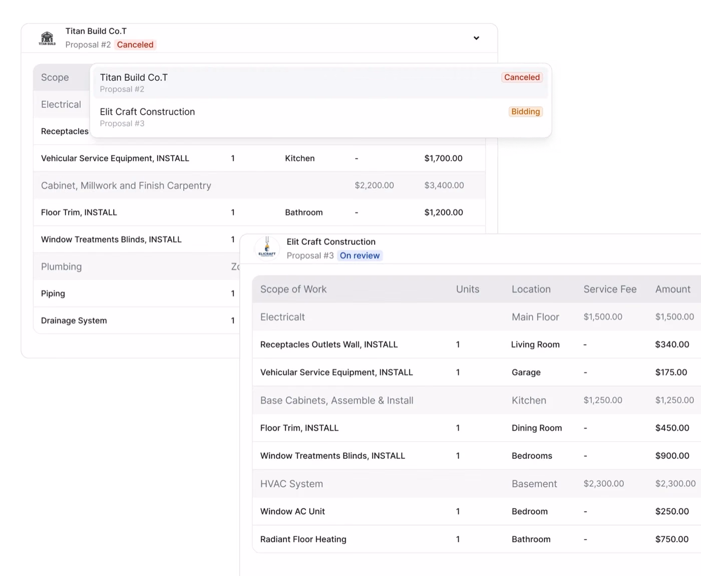 A Bidding Tool to Collect and Compare Builder Quotes